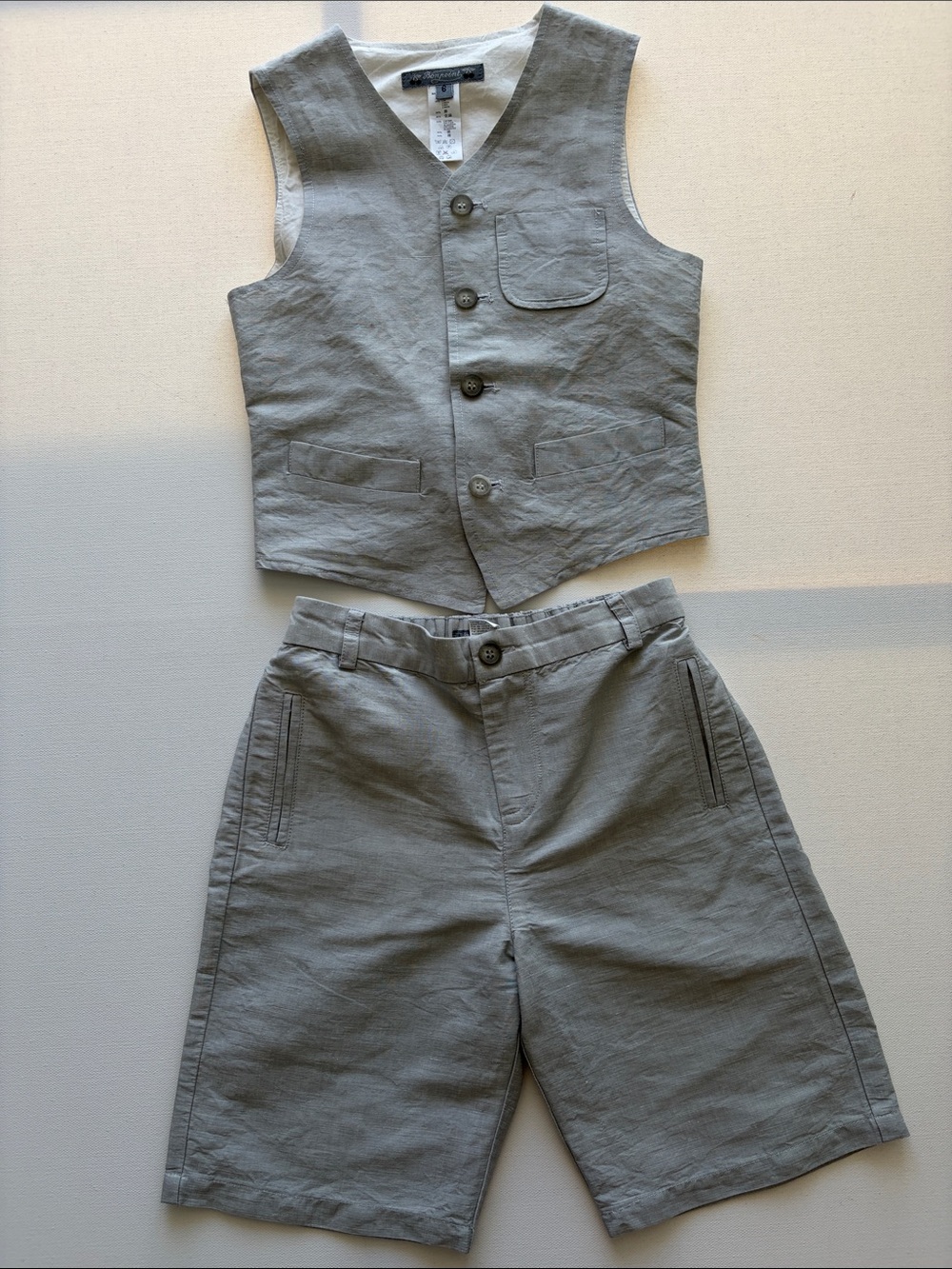 Bonpoint Light Gray Linen-Blend Shorts Set 6 years